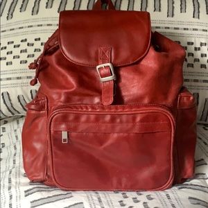 Red Leather commuter Backpack